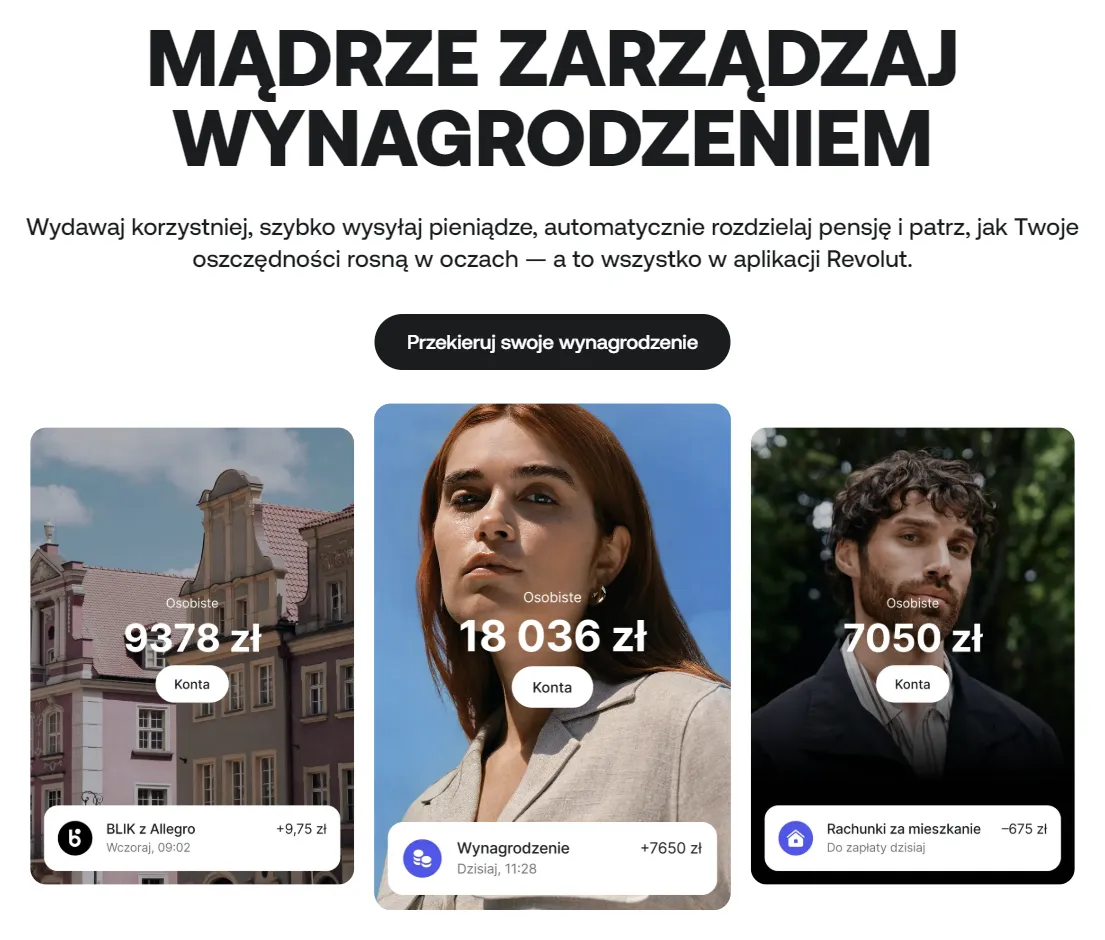 Dobrze widoczny przycisk z CtA na stronie banku Revolut