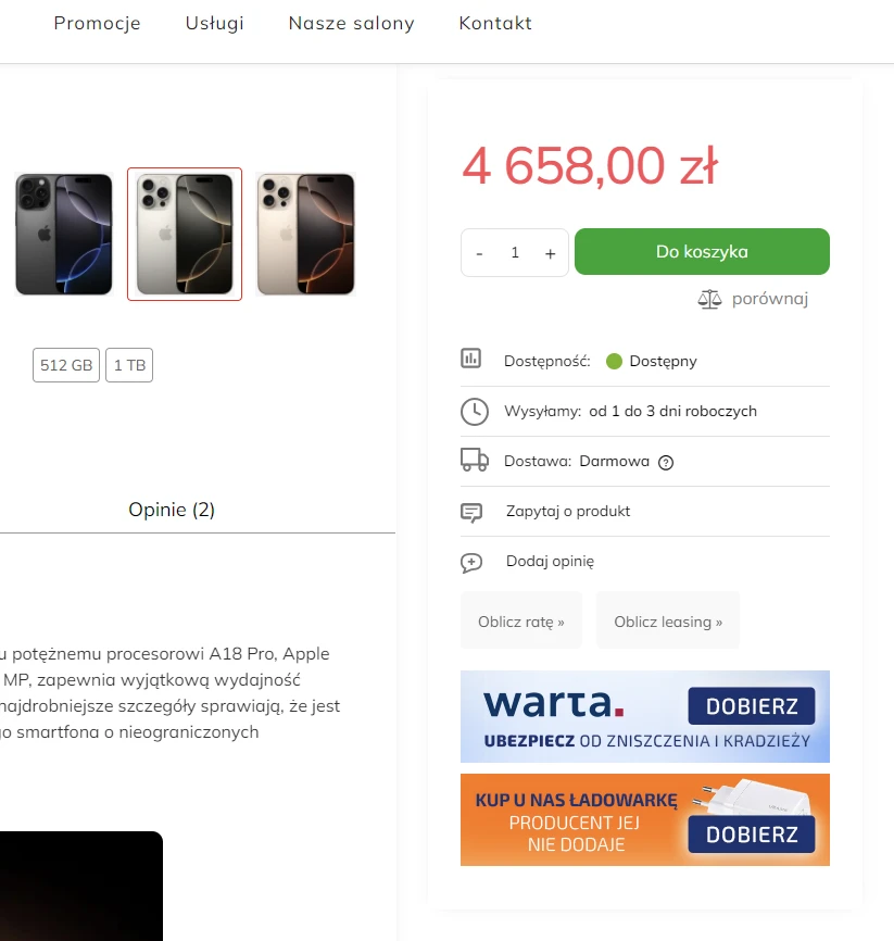 Sticky box z ceną i przyciskiem Do koszyka, który wprowadziłem do sklepu abfoto.pl