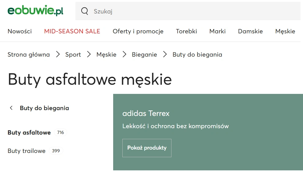 Nawigacja okruszkowa w sklepie internetowym eobuwie.pl