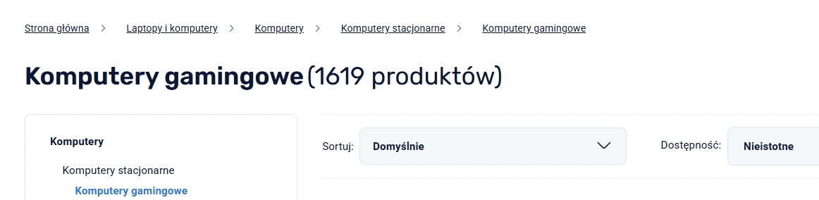Nawigacja okruszkowa w sklepie internetowym Komputronik