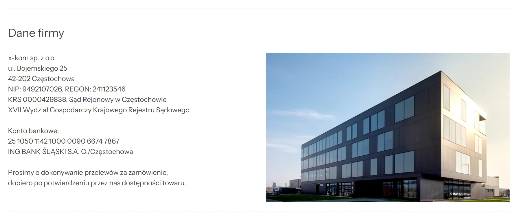 Dane firmy x-kom na stronie „o nas”